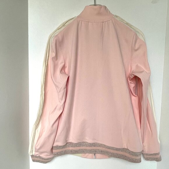 Anthropologie Bomber Track Jacket Womens Pink Full Zip Stretch Stripe Sleeve - Picture 4 of 7